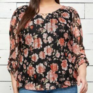 Roz & Ali 3/4 Sleeve Trim Detail Bubble Blouse
